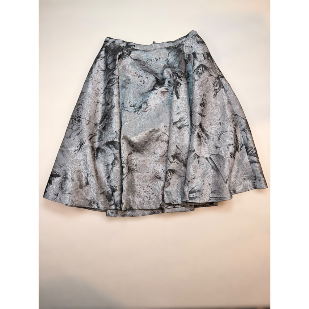 Ted Baker London Silver Floral Jacquard A-Line Full Skirt Metallic Pleated